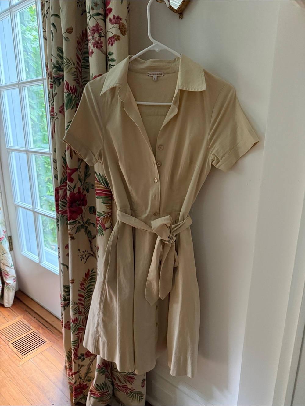 Frances Valentine Light Beige Button-Front Tie-Waist Shirt Dress